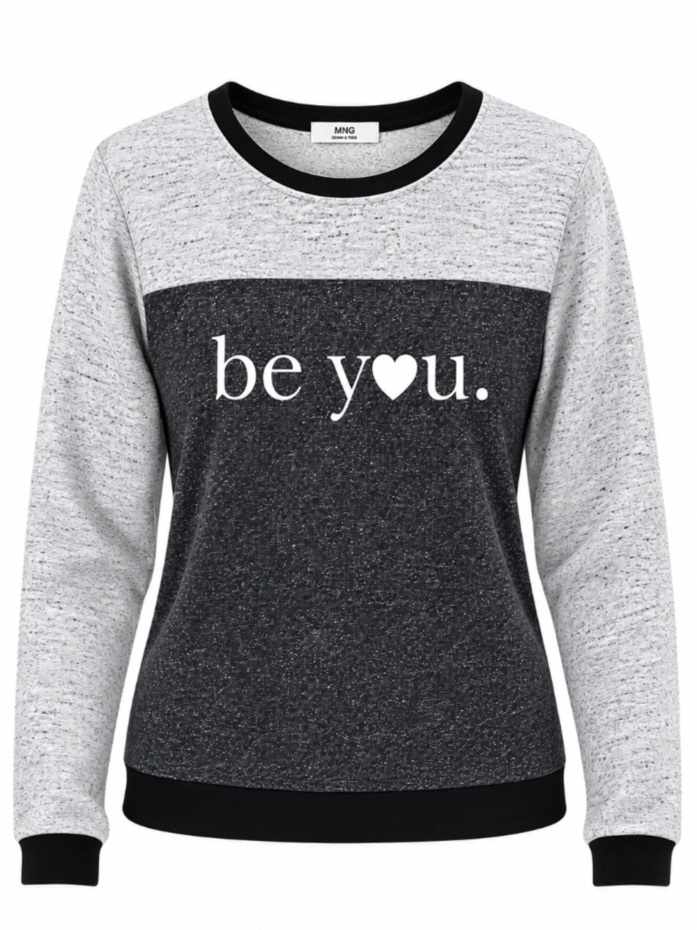 Mango MNG Be You Colorblock Sweatshirt Cotton Gray Black Small
